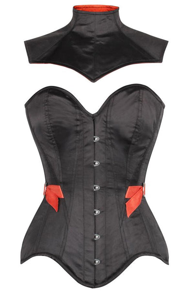 Odion Black Satin Corset With Gothic Shrug - Corsets Queen US-CA
