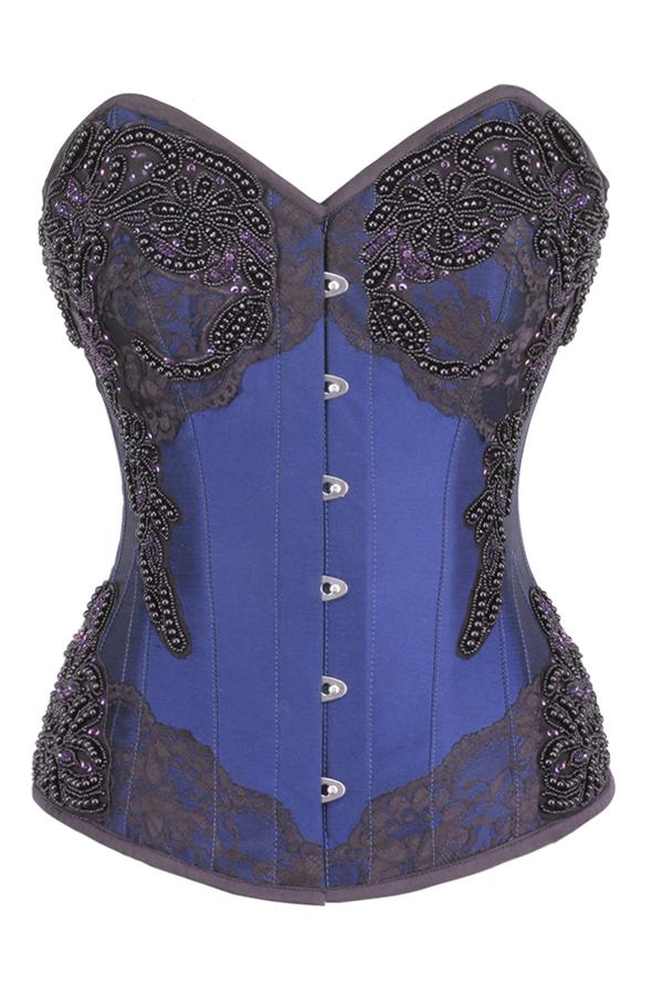 Nisham Lace & Bead Embellished Overbust Corset - Corsets Queen US-CA