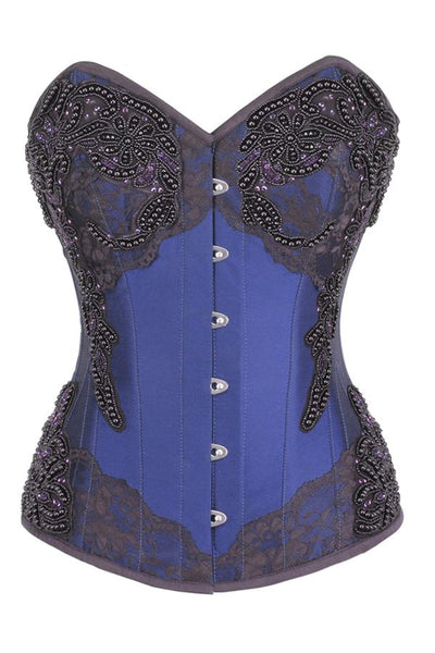 Nisham Lace & Bead Embellished Overbust Corset - Corsets Queen US-CA