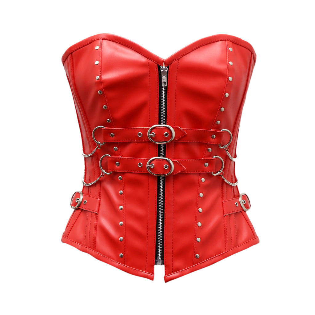 Cates Overbust Corset In Red Sheep Nappa Leather - Corsets Queen US-CA