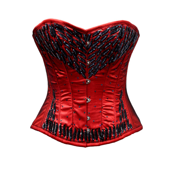 Frost Red satin Embroidery Corset - Corsets Queen US-CA