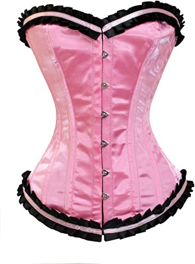 Rosanna Pink Satin Overbust Corset With Frill - Corsets Queen US-CA