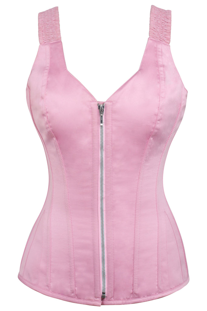 Rytting Baby Pink Overbust Corset With Shoulder Straps & Zip - Corsets Queen US-CA