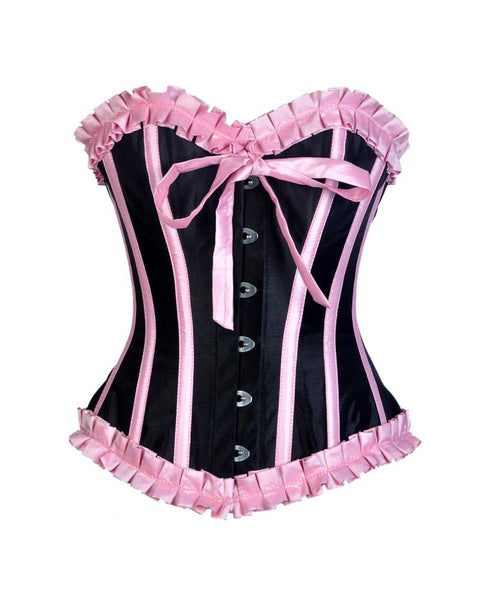 LILY BLACK TAFFETA WITH PINK FRILL-TRIM - Corsets Queen US-CA