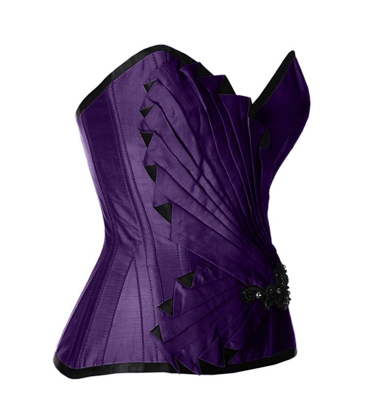 Finlayson Dark Purple Satin/Taffeta Embroidered Overbust Corset
