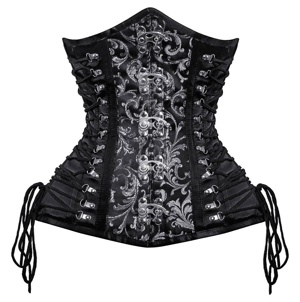 Eugenie Criss Cross Underbust Gothic Corset- Silver And Black Underbust Corset Dress– Corsets Queen US-CA