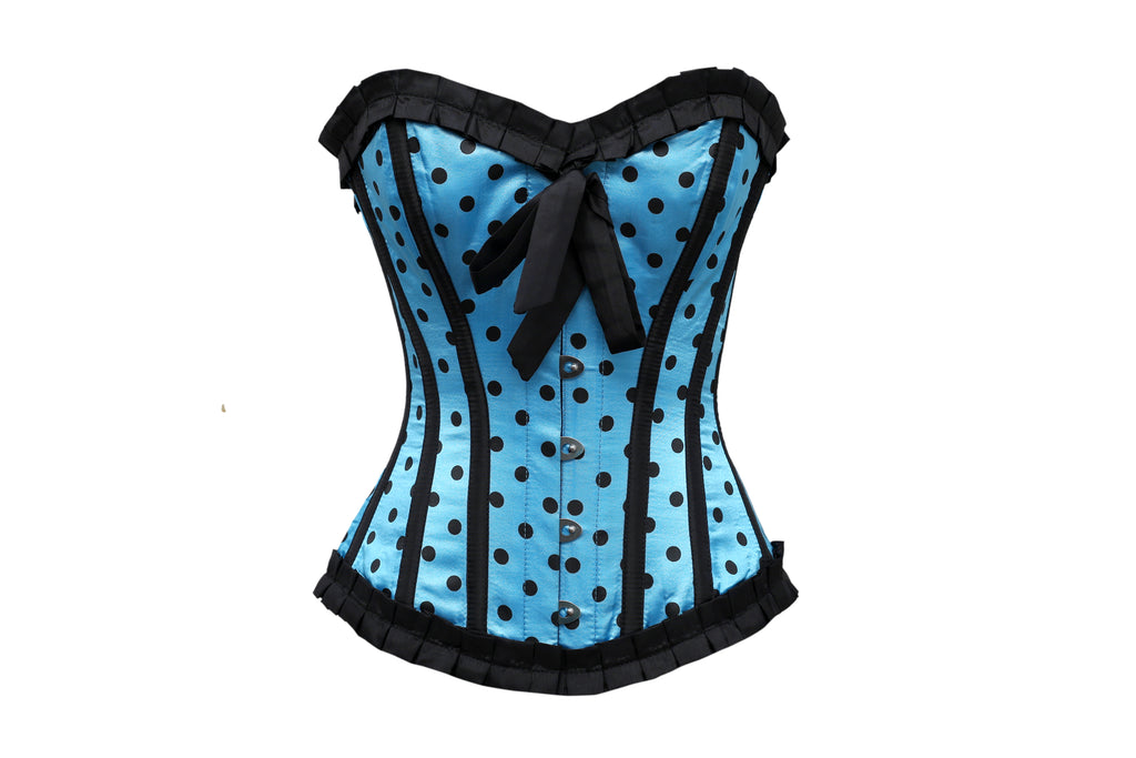 LILY TURQUOISE SATIN ON BLK POLKA DOT - Corsets Queen US-CA