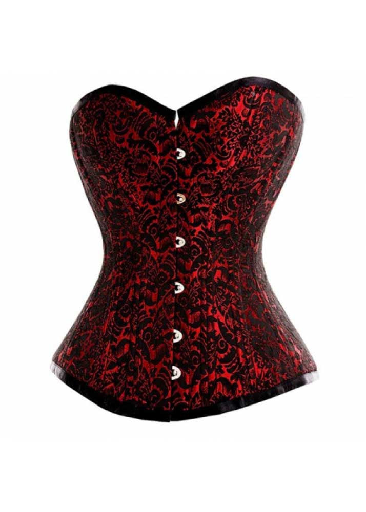 WT-OB RED/BLACK BRO-100- Red Brocade Overbust Corset Dress - Fashion Corset Dress Corsets Queen US-CA WT-OB RED/BLACK BRO-100- Red Brocade Overbust Corset Dress - Fashion Corset Dress Corsets Queen US-CA