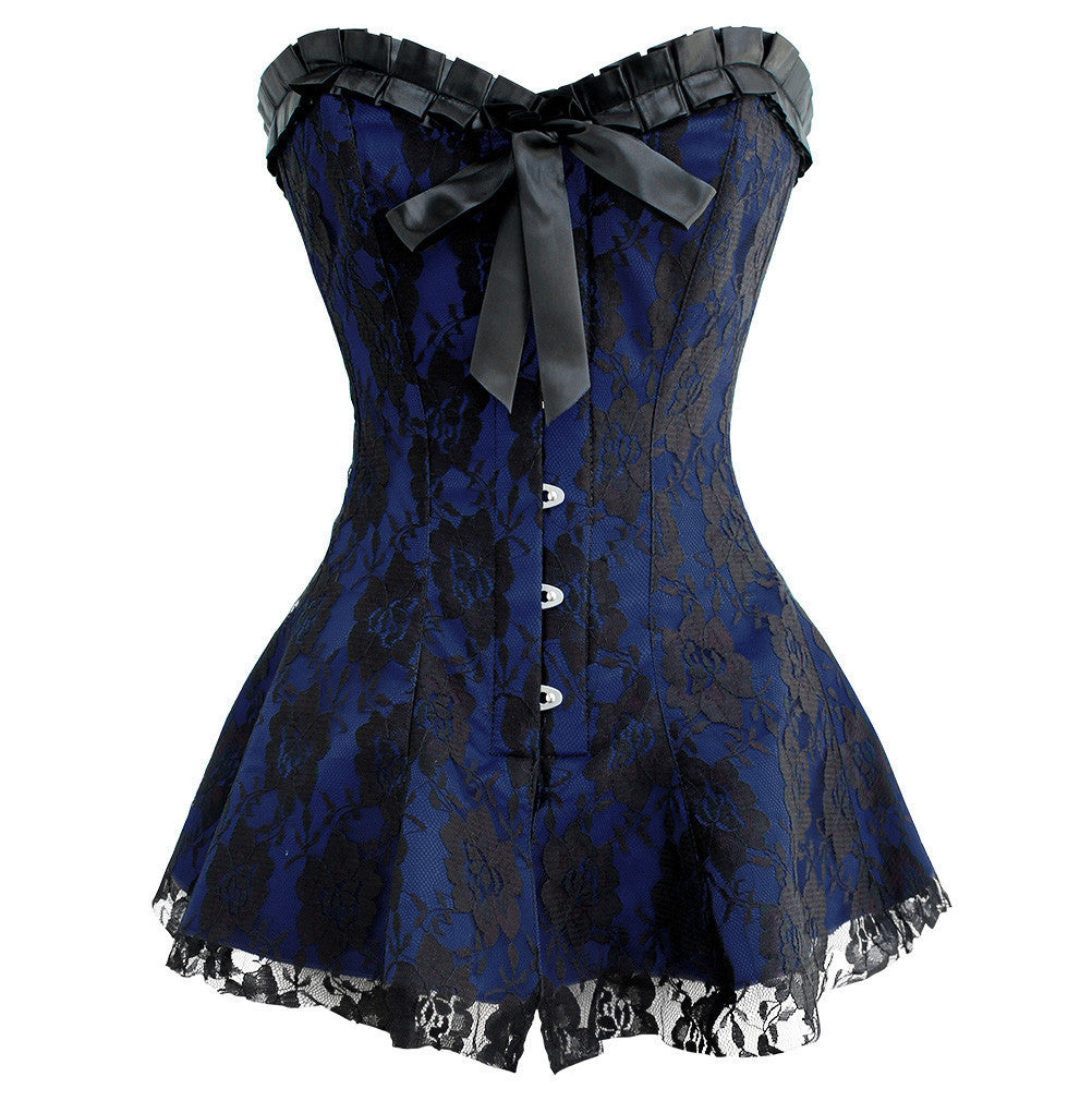 Maria Corset Dress- Blue Satin Corset Dress- electric blue corset with Antique Busk Clip Corsets Queen US-CA Maria Corset Dress- Blue Satin Corset Dress- electric blue corset with Antique Busk Clip Corsets Queen US-CA