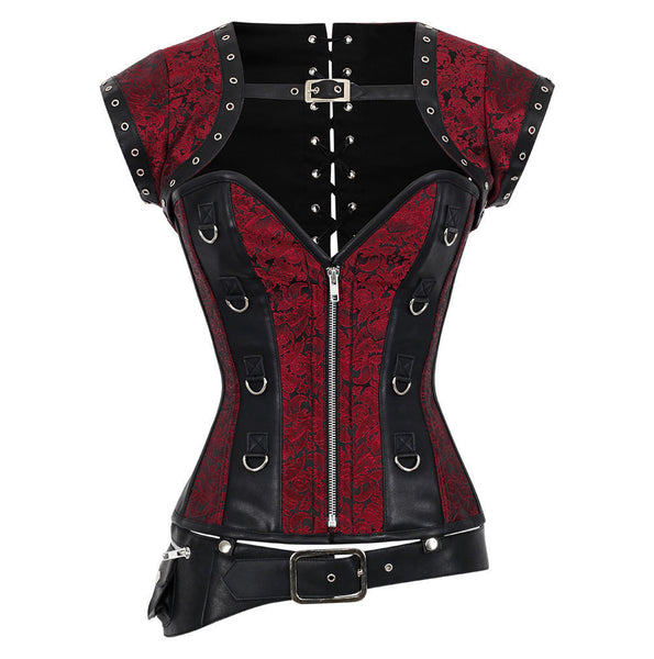 Marla Brocade & Faux Leather Gothic Corset - Corsets Queen US-CA