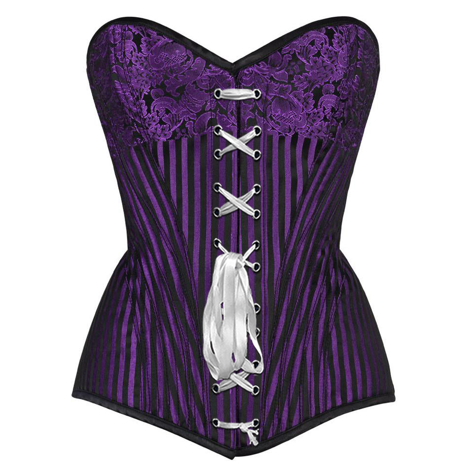 Nayomi Brocade Overbust Purple Corset- Black and Purple Corset Dress- Plus Size Dress– Corsets Queen US-CA