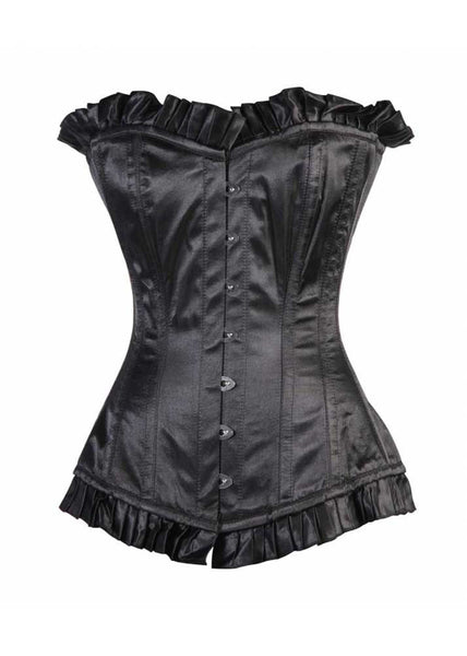 corset underbust C210 in black satin and black ribbons - Boho